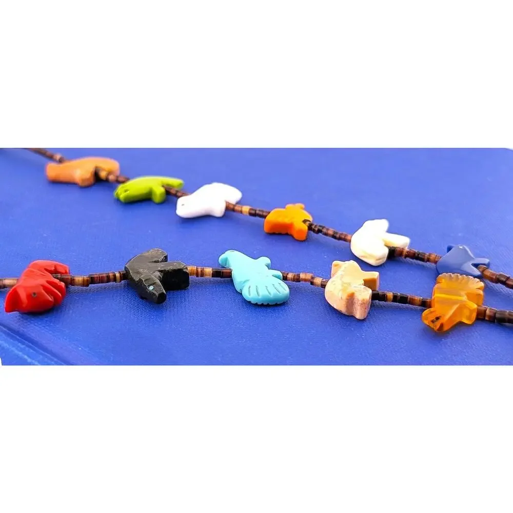 SS Carved Zuni Fetish Necklace 30 in - 39.5g